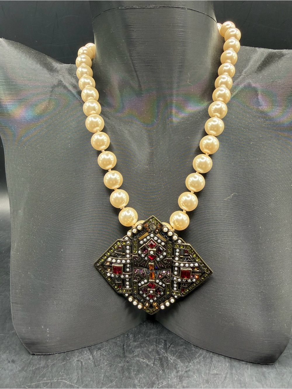 Heidi Daus "Artful Sophistication" Crystal Convertible Brooch & Pearl Necklace